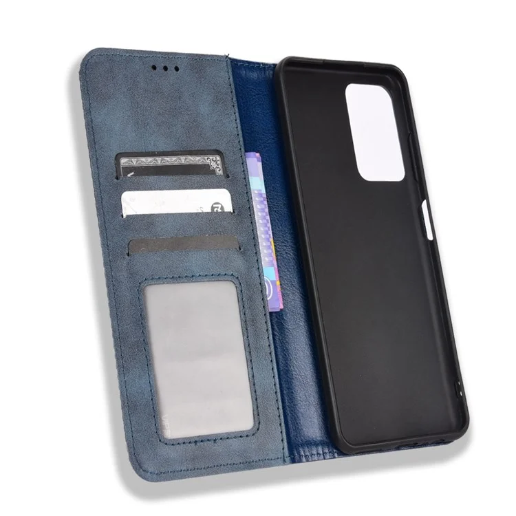Für ZTE Blade A72/V40 Vita Mosaic Imprinted Retro Leather Stand Case Magnetischer Verschluss Geldbörse Handyhülle - Blau