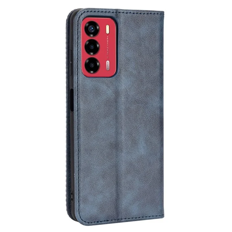Für ZTE Blade A72/V40 Vita Mosaic Imprinted Retro Leather Stand Case Magnetischer Verschluss Geldbörse Handyhülle - Blau