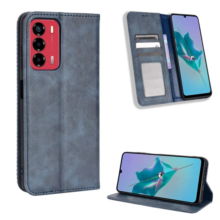 Für ZTE Blade A72/V40 Vita Mosaic Imprinted Retro Leather Stand Case Magnetischer Verschluss Geldbörse Handyhülle - Blau