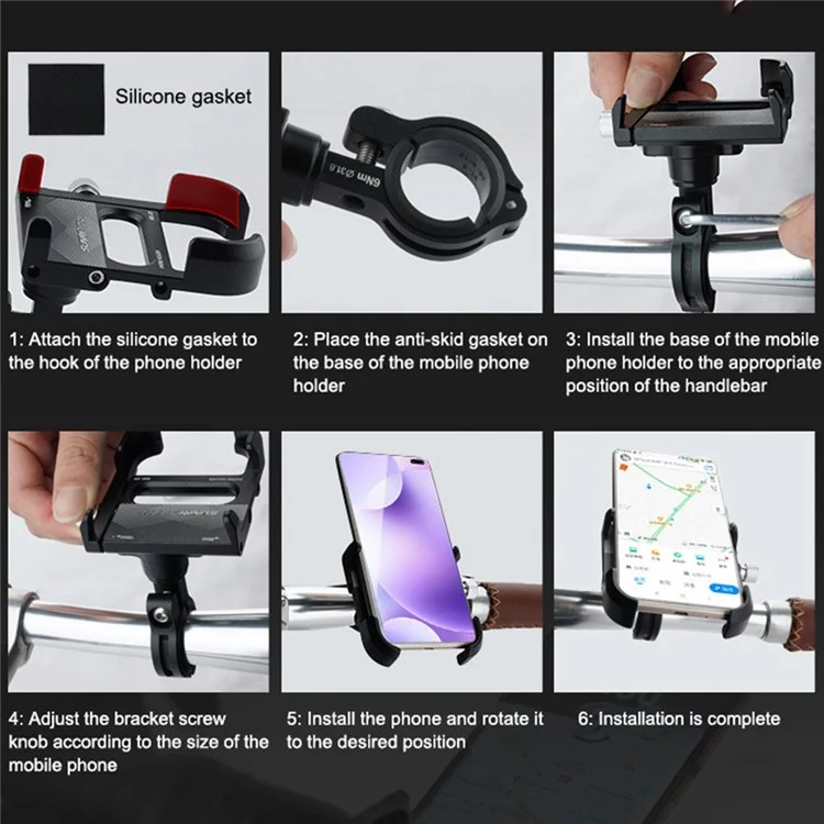 SUNRIMOON SG-01 Versão de Tamanho Grande Universal Suporte de Telefone para Bicicleta Resistente à Água para Bicicleta de Estrada/ MTB/ Scooter - Preto