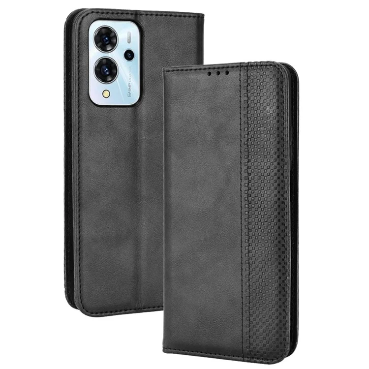 Für ZTE Blade V40 Pro Mosaic Imprinted Wallet Phone Case Retro Texture PU Leather Stand Hidden Magnet Folio Book Cover - Schwarz