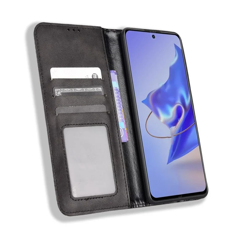 Für ZTE Blade V40 Pro Mosaic Imprinted Wallet Phone Case Retro Texture PU Leather Stand Hidden Magnet Folio Book Cover - Schwarz