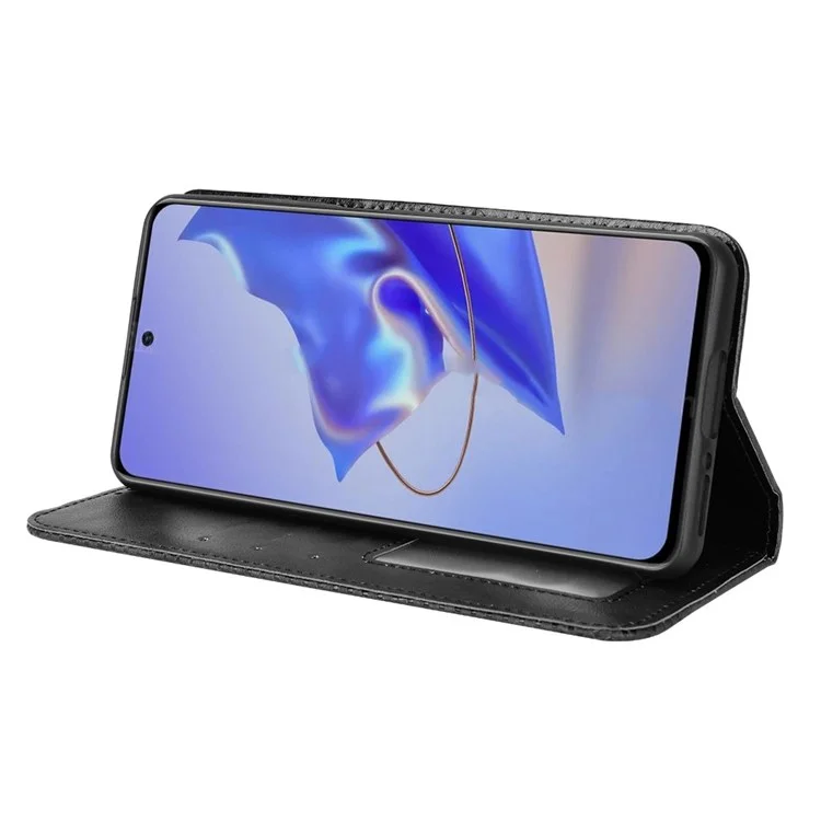 Für ZTE Blade V40 Pro Mosaic Imprinted Wallet Phone Case Retro Texture PU Leather Stand Hidden Magnet Folio Book Cover - Schwarz