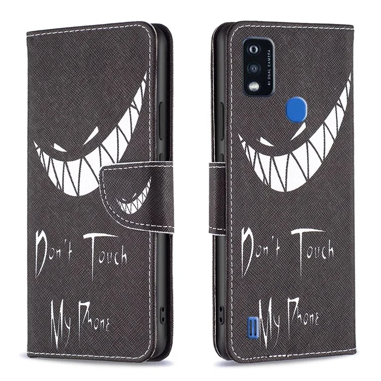 For ZTE Blade A51 Phone Case Pattern Printing PU Leather Wallet Stand Cover - Don't Touch My Phone