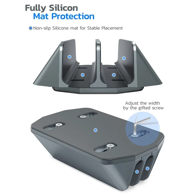 LS-02 Vertical Laptop Stand Dual Upright Desktop Stand Holder Charging Bracket for Laptops/Tablets - Grey