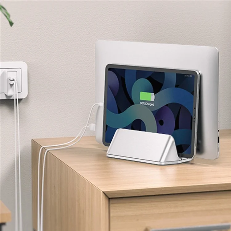 LS-02 Vertical Laptop Stand Dual Upright Desktop Stand Holder Charging Bracket for Laptops/Tablets - Grey