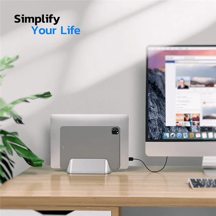 LS-02 Vertical Laptop Stand Dual Upright Desktop Stand Holder Charging Bracket for Laptops/Tablets - Grey