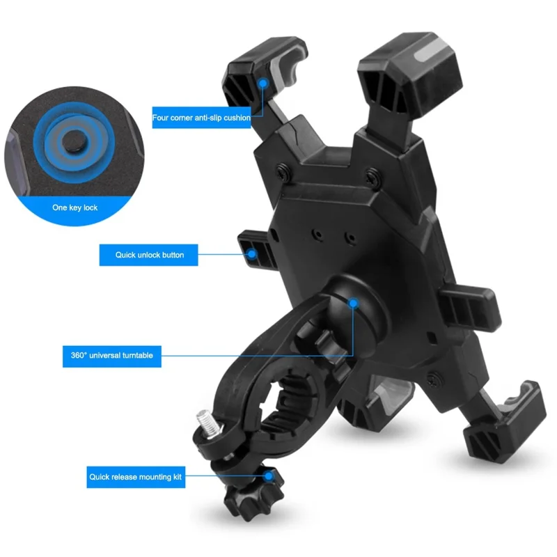 PLA-01 Universal Motorcycle Bike Handlebar Phone Holder Bicycle Phone Mount for 3.5-6.8 inch - Blue