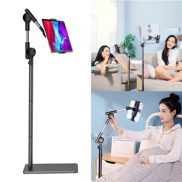 1.4m Turbo Self-Locking Tablet Floor Stand Cell Phone Anti-Shake Holder with Base 360-Degree Rotating Mobile Phone Lazy Bracket for Live Streaming