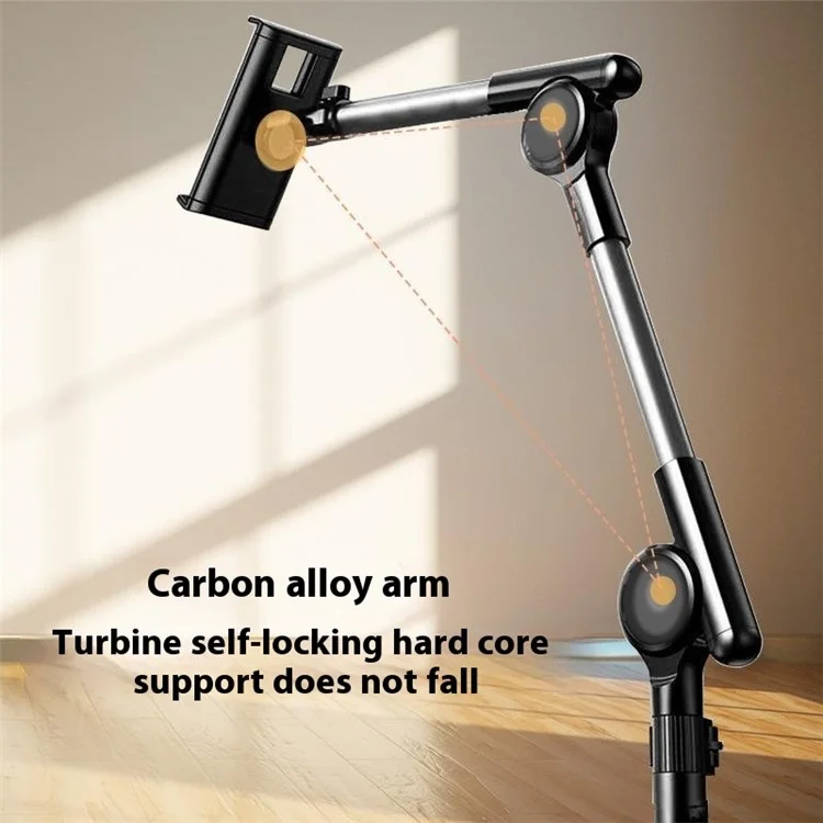 1.4m Turbo Self-Locking Tablet Floor Stand Cell Phone Anti-Shake Holder with Base 360-Degree Rotating Mobile Phone Lazy Bracket for Live Streaming