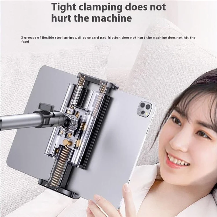 Suporte de chão para tablet com autobloqueio de 1,4 m, suporte antivibração para transmissão ao vivo, suporte para telefone e tablet, rotação de 360 graus, suporte preguiçoso