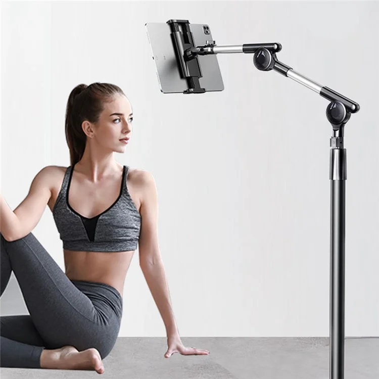 Suporte de chão para tablet com autobloqueio de 1,4 m, suporte antivibração para transmissão ao vivo, suporte para telefone e tablet, rotação de 360 graus, suporte preguiçoso