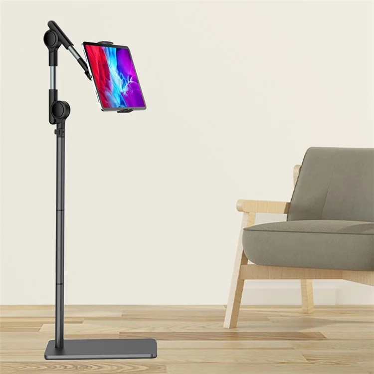 Suporte de chão para tablet com autobloqueio de 1,4 m, suporte antivibração para transmissão ao vivo, suporte para telefone e tablet, rotação de 360 graus, suporte preguiçoso
