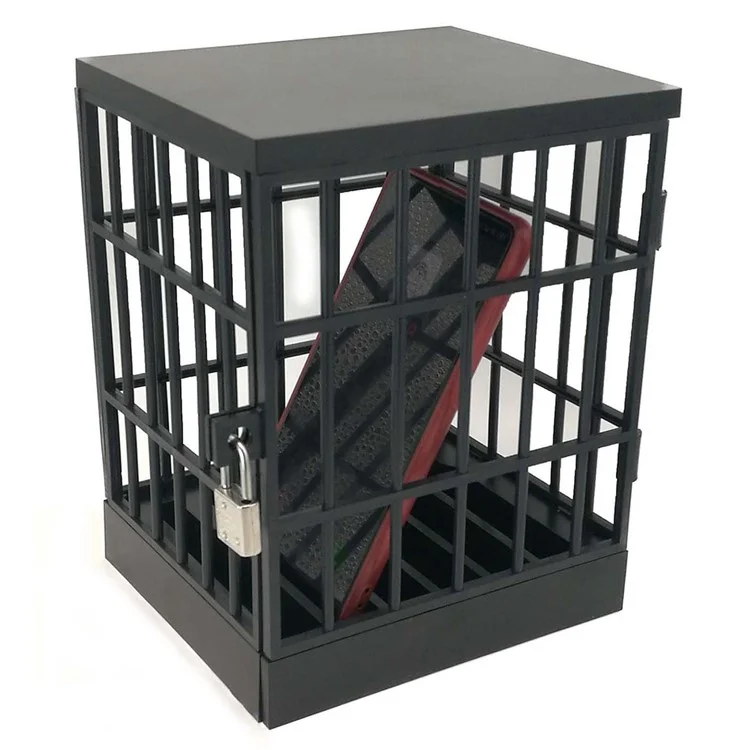 Jail for Cell Phones Creative Mobile Phone Prison Cell Phones Storage Cage Lock Up Safe Smartphone Stand Holder for Classroom Home Office Party - Black