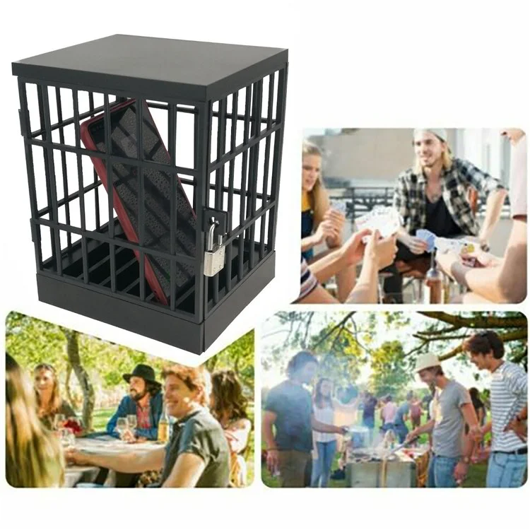 Jail for Cell Phones Creative Mobile Phone Prison Cell Phones Storage Cage Lock Up Safe Smartphone Stand Holder for Classroom Home Office Party - Black