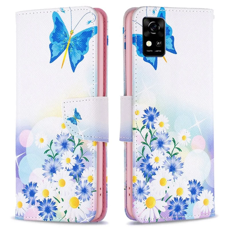 For ZTE Blade A31 Phone Case Pattern Printing PU Leather Wallet Stand Cover - Butterfly and Flowers