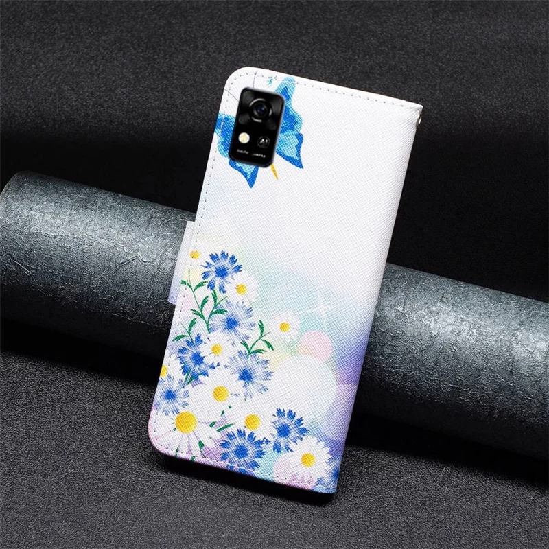 For ZTE Blade A31 Phone Case Pattern Printing PU Leather Wallet Stand Cover - Butterfly and Flowers