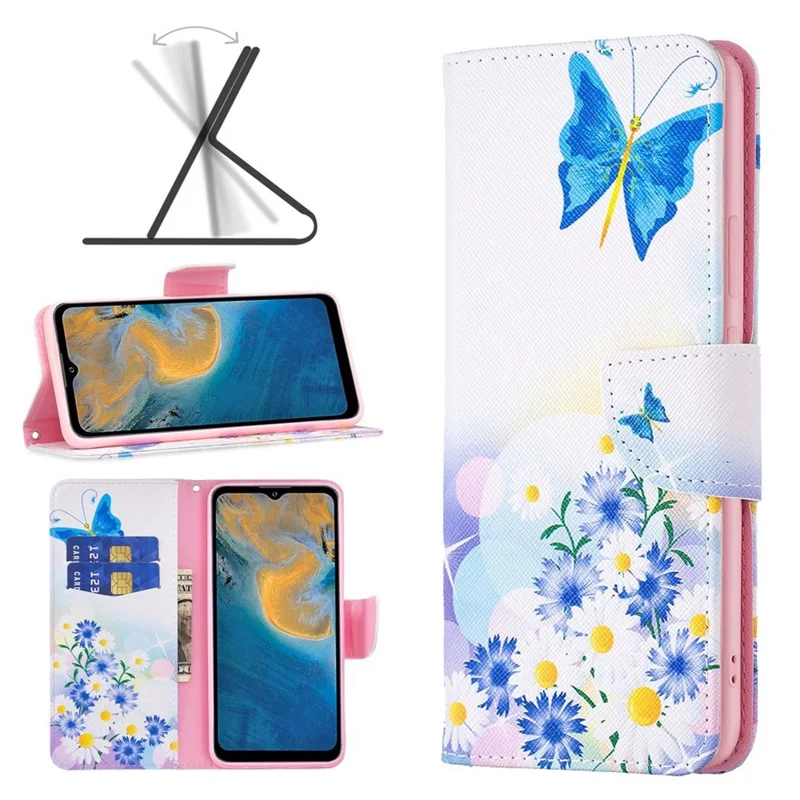 For ZTE Blade A31 Phone Case Pattern Printing PU Leather Wallet Stand Cover - Butterfly and Flowers