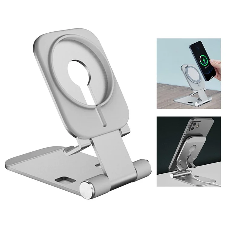 Phone Stand Compatible with MagSafe Charger Foldable Wireless Charger Phone Holder Cradle - Silver