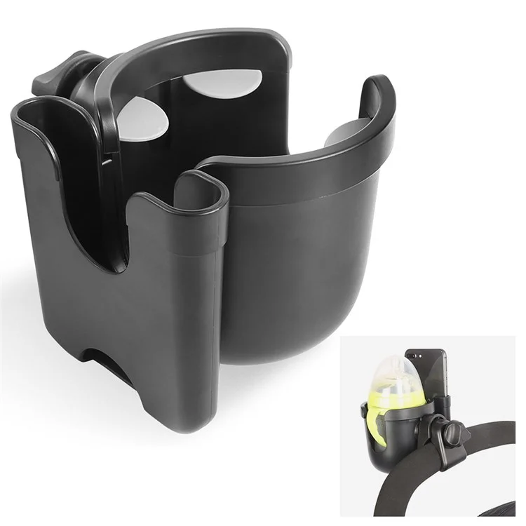 Infant Baby Stroller 2-in-1 ABS Milk Bottle Cup Holder Organizer with Phone Holder - Black