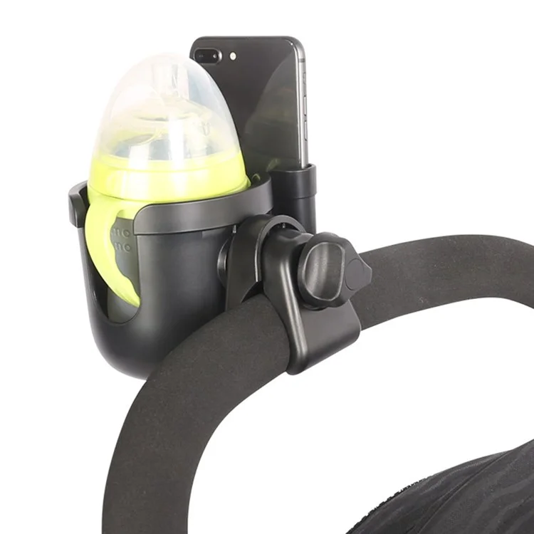 Infant Baby Stroller 2-in-1 ABS Milk Bottle Cup Holder Organizer with Phone Holder - Black