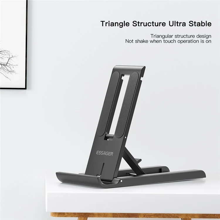 ESSAGER Portable Mobile Phone Holder Adjustable Foldable Desktop Phone Bracket Stand - Black