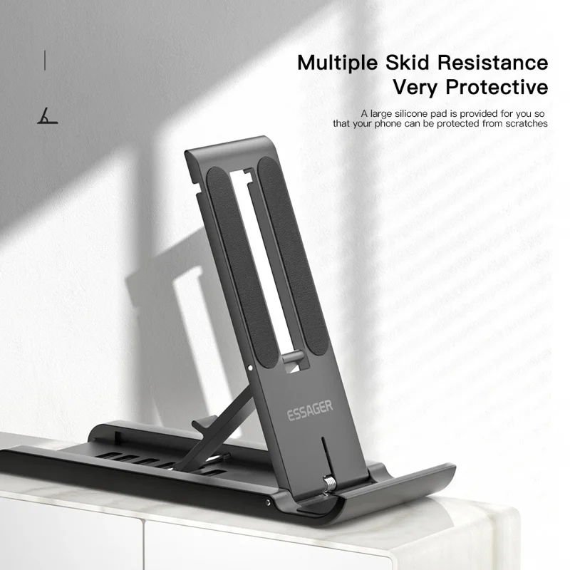 ESSAGER Portable Mobile Phone Holder Adjustable Foldable Desktop Phone Bracket Stand - White