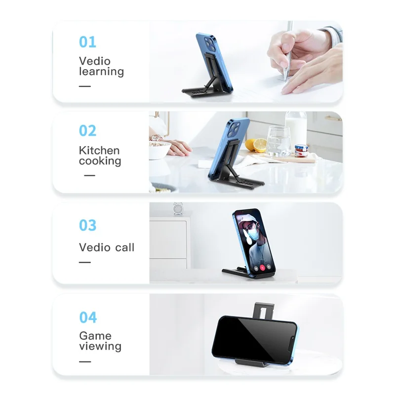 ESSAGER Portable Mobile Phone Holder Adjustable Foldable Desktop Phone Bracket Stand - White