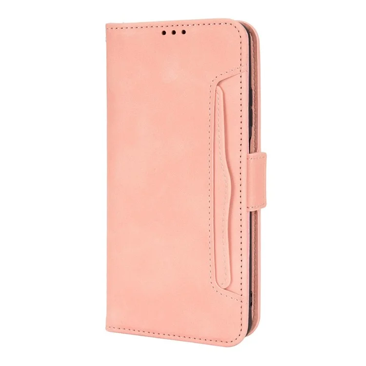 For ZTE Blade V40 Pro Multiple Card Slots Phone Cover Impact Resistant PU Leather Wallet Stand Case - Pink