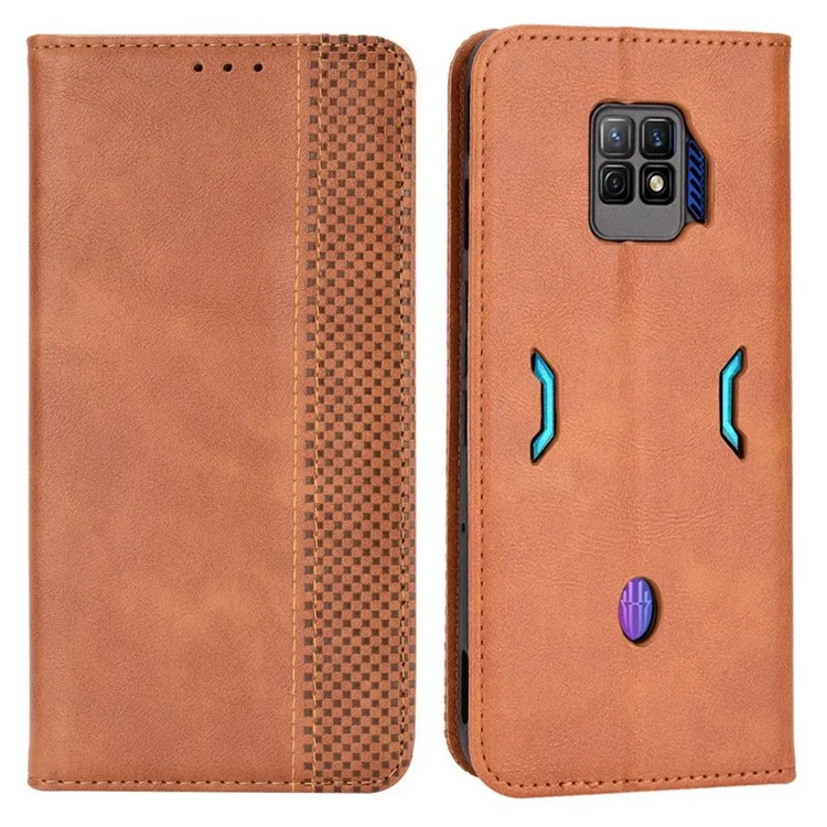 For ZTE nubia Red Magic 7 Pro Mosaic Imprinted Auto Closing Magnetic Phone Case Retro Texture PU Leather+TPU Wallet Stand Cover - Brown