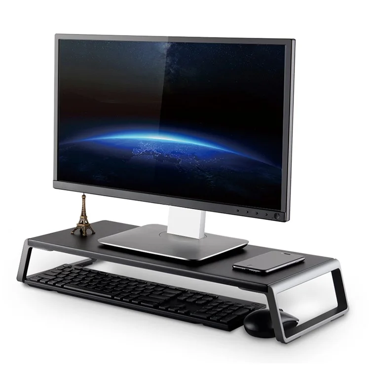 ID-20 Wooden Monitor Riser Desktop Ergonomic Computer Stand Riser Anti-slip Laptop Holder - Black