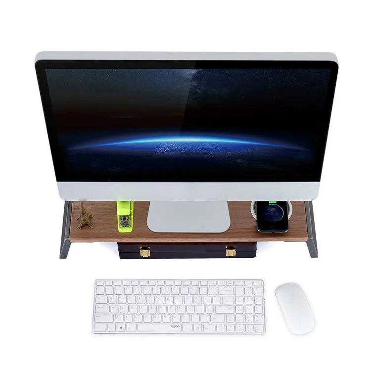 Support de moniteur en bois ID-20 Rehausseur de bureau Ergonomique Support d'ordinateur Anti-dérapant Support pour ordinateur portable - Couleur bois foncé 