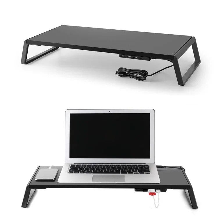 ID-20U Monitor Ergonômico Riser Metal Metal Stand Riser Anti-slip Lapter Titular Com Portas USB Para Organização de Desktop - Preto