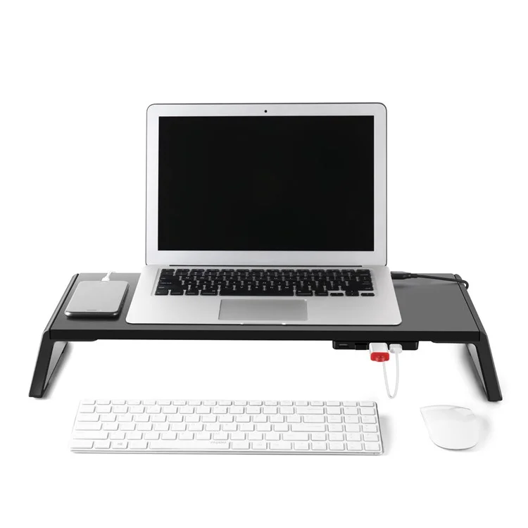 ID-20U Monitor Ergonômico Riser Metal Metal Stand Riser Anti-slip Lapter Titular Com Portas USB Para Organização de Desktop - Preto
