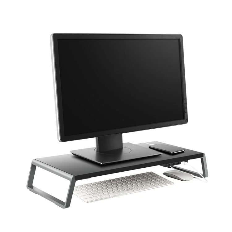 ID-20U Monitor Ergonômico Riser Metal Metal Stand Riser Anti-slip Lapter Titular Com Portas USB Para Organização de Desktop - Preto