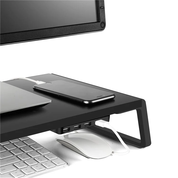 ID-20U Monitor Ergonômico Riser Metal Metal Stand Riser Anti-slip Lapter Titular Com Portas USB Para Organização de Desktop - Preto
