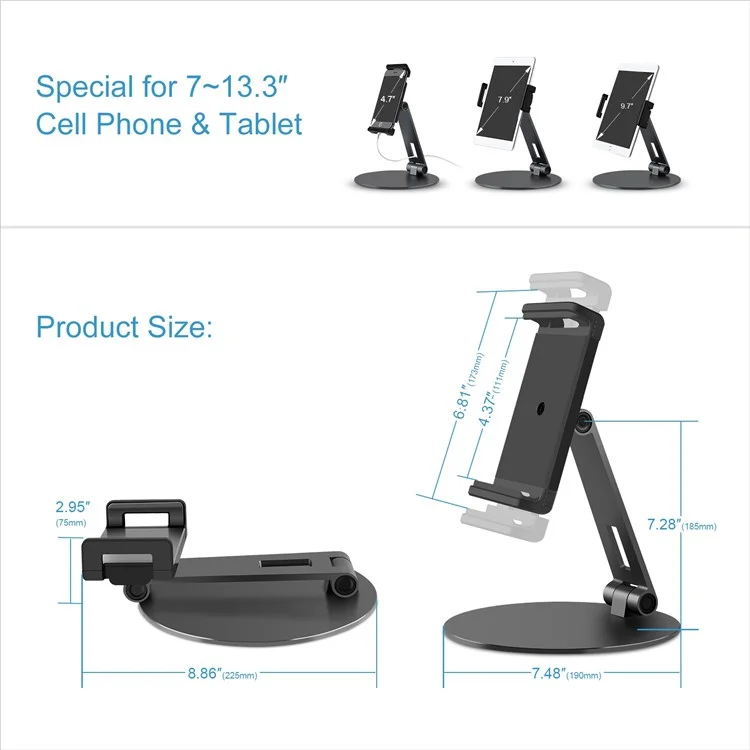 AP-7CN Desktop Tablet Phone Holder Adjustable Angle Aluminum Alloy Live Streaming Learning Tablet Bracket Stand - Dark Grey