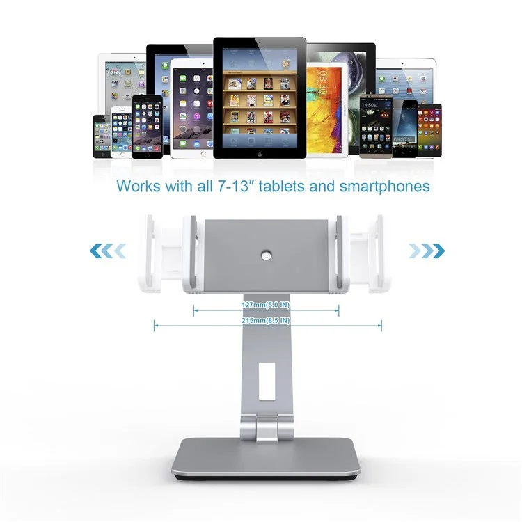 Support de Tablette de Bureau Pliant Ap-7xn Support de Téléphone Portable Portable Compatible Avec L'ipad Pro Support de 7-13 Pouces - Argent