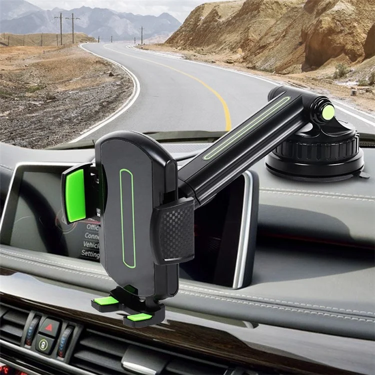 CST-03 Retractable Cell Phone Holder Suction Cup Long Arm Car Phone Mount for Car Dashboard Windshield Air Vent - Green