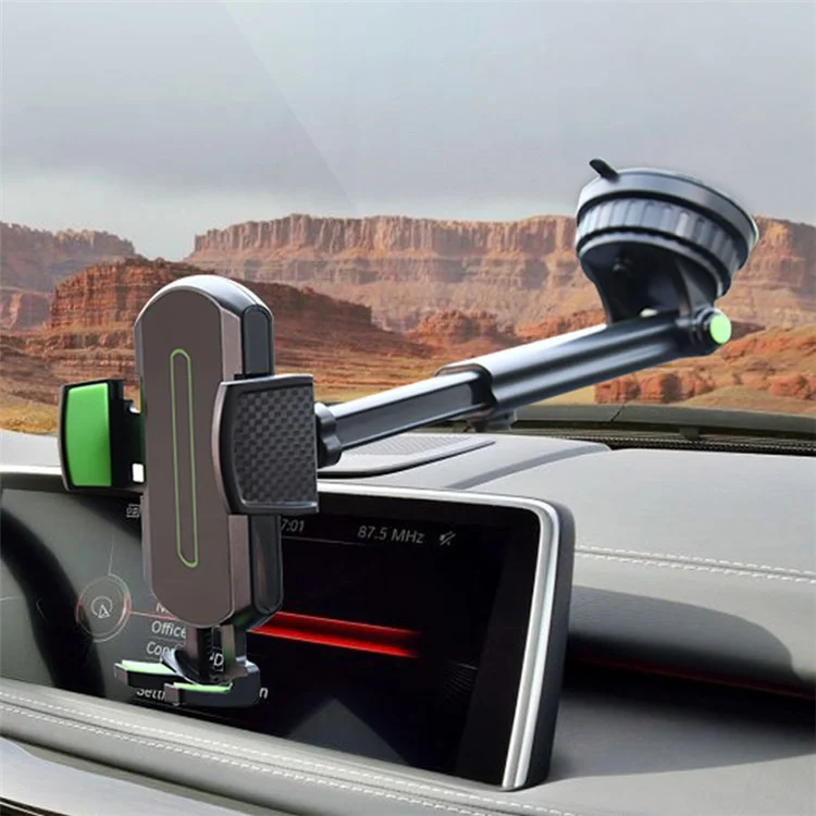 CST-03 Retractable Cell Phone Holder Suction Cup Long Arm Car Phone Mount for Car Dashboard Windshield Air Vent - Green