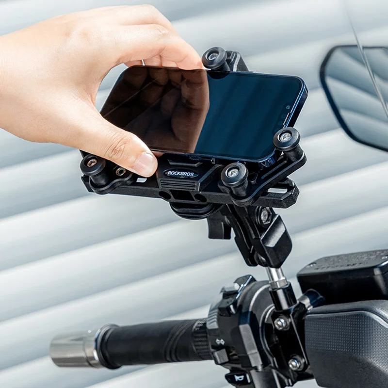 ROCKBROS Horizontal Type Motorcycle Electric Bike Phone Holder Rotatable Motorbike Phone GPS Mount Bracket - U-Shape Handlebar Mount