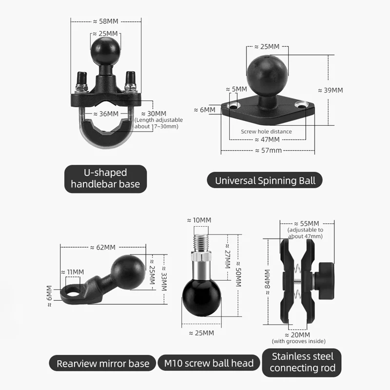 ROCKBROS Horizontal Type Motorcycle Electric Bike Phone Holder Rotatable Motorbike Phone GPS Mount Bracket - U-Shape Handlebar Mount