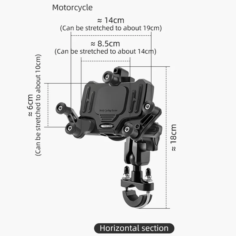 ROCKBROS Horizontal Type Motorcycle Electric Bike Phone Holder Rotatable Motorbike Phone GPS Mount Bracket - U-Shape Handlebar Mount