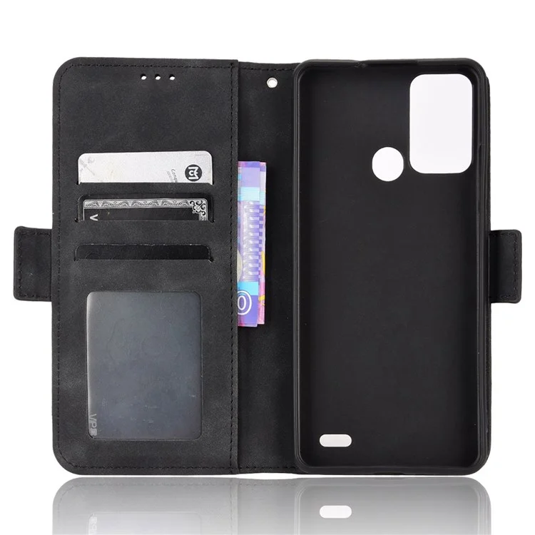 Multiple Card Slots Phone Case for ZTE Blade A52, PU Leather Stand Wallet Double Magnetic Clasp Cover - Black