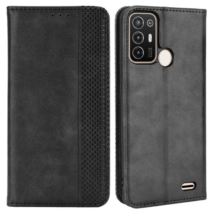 Für ZTE Blade A52 Retro Textur Magnetisch Automatisch Absorbiert - Schwarz