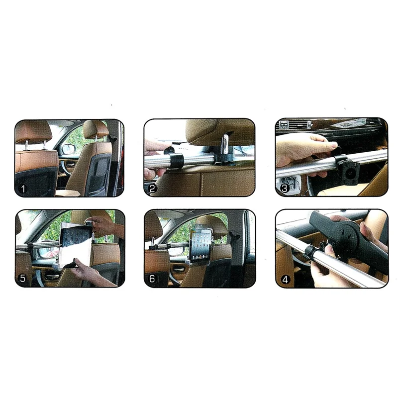 T26-2+C68+C82 Hexagonal Rod Car Back Seat Phone Tablet Holder Stand Headrest Mount Cellphone Tablet Bracket