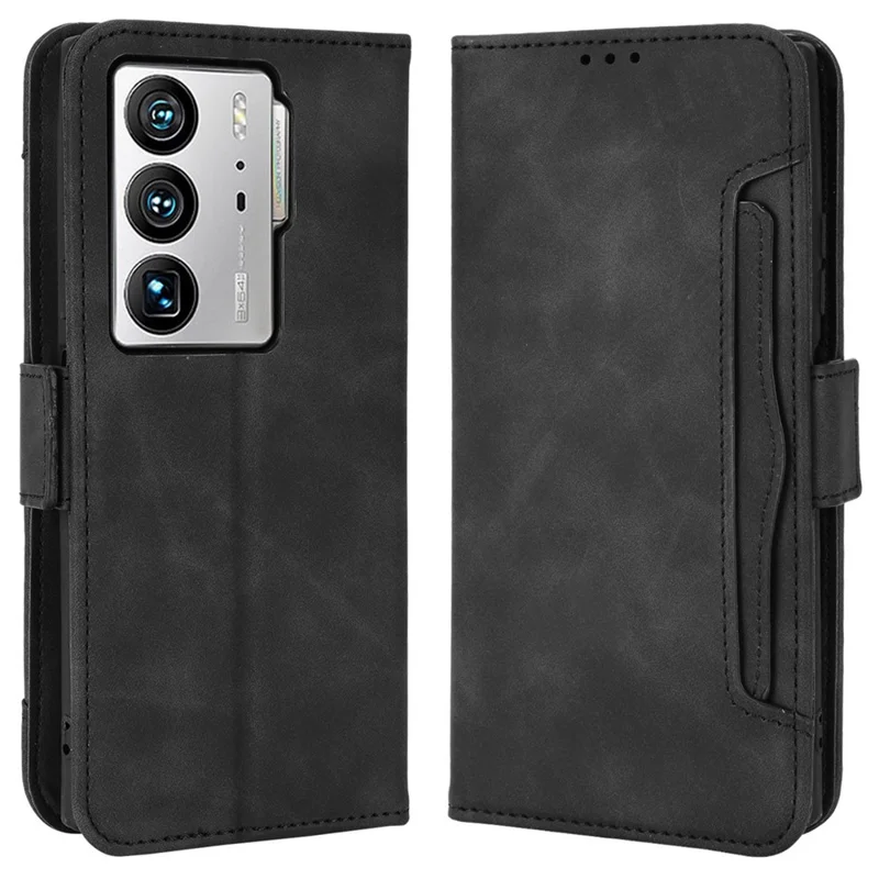 For ZTE Axon 40 Ultra 5G PU Leather Magnetic Clasp Wallet Stand Phone Cover with Multiple Card Slots - Black