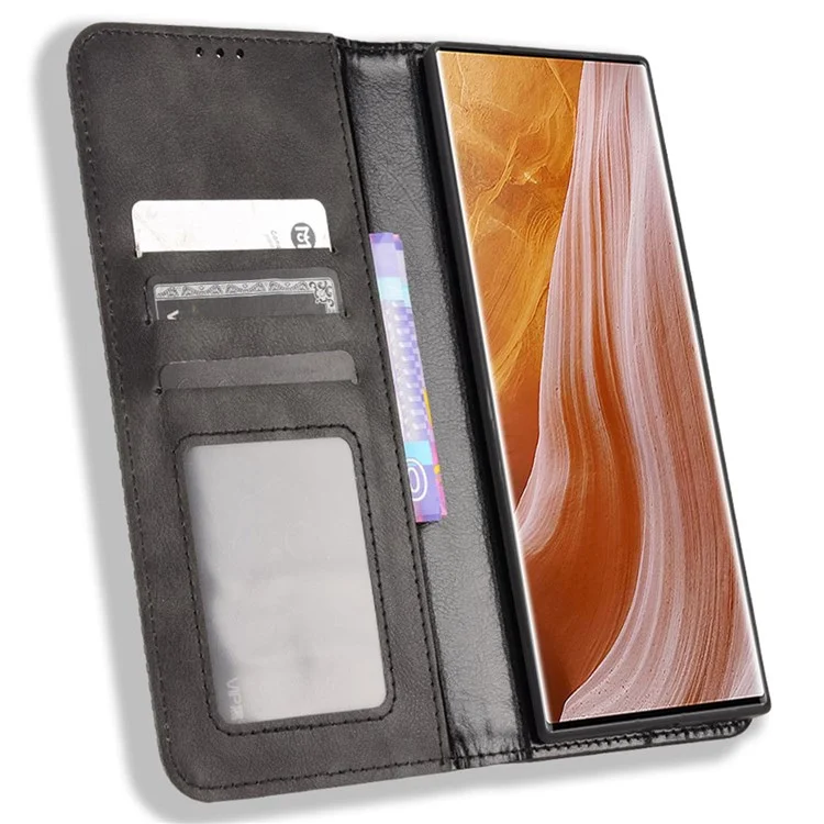 For ZTE Axon 40 Ultra 5G Stand Wallet PU Leather Cover Magnetic Auto Closure Retro Texture Phone Case - Black