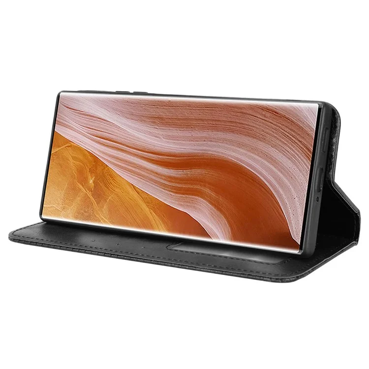 For ZTE Axon 40 Ultra 5G Stand Wallet PU Leather Cover Magnetic Auto Closure Retro Texture Phone Case - Black