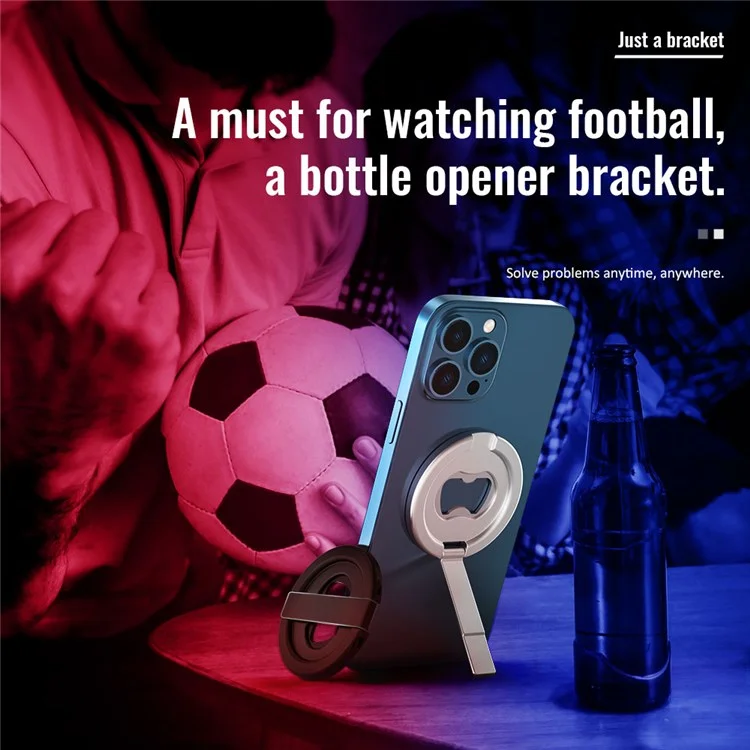 R-JUST SJ20-1 Magnetic Ring Holder for iPhone 13/12 Series Bottle Opener Bracket Removable Mobile Phone Grip - Black